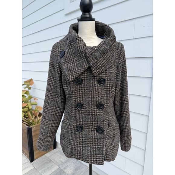 DOLLHOUSE Vintage 90s plaid double-breasted peacoat tweed Preppy Women Large - Picture 1 of 9